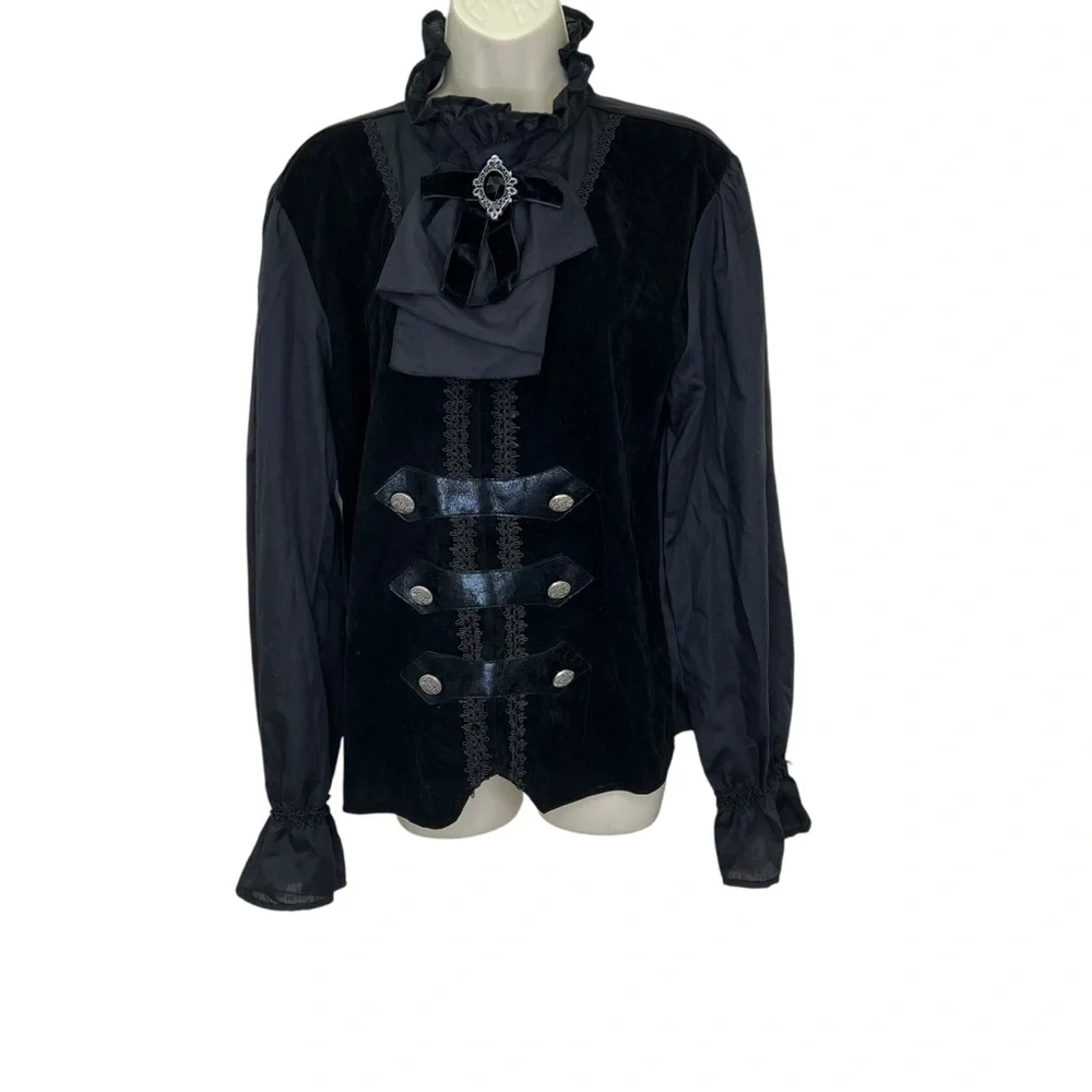 Spirit Halloween Vampire Costume Black Ruffled Victorian Shirt Men’s Medium - Picture 1 of 7